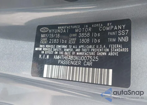 2019 Hyundai Veloster Turbo z USA, uszkodzony, nr VIN KMHTH6AB3KU007525